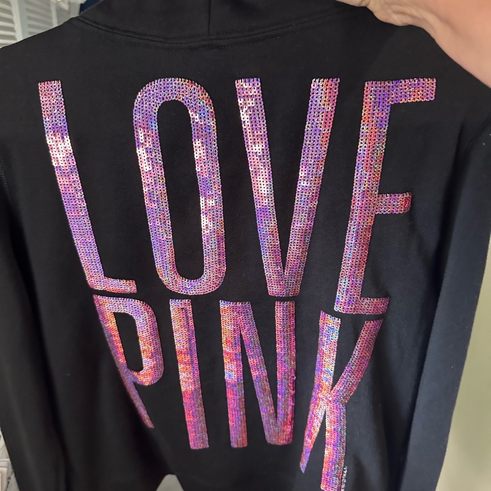 Victoria's Secret Black Hoodie with Pink Sequin Letters